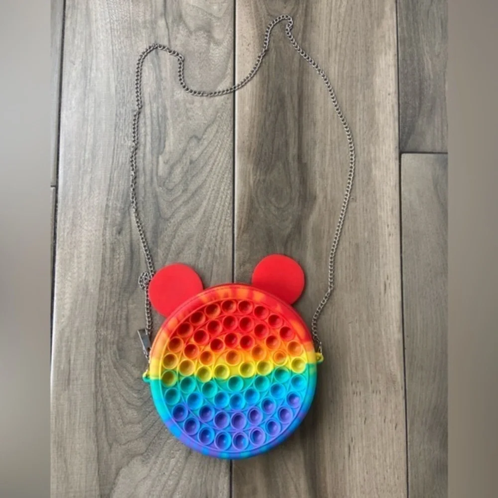 Popper fidget toy rainbow bear crossbody purse with chain attachment - Picture 2 of 7